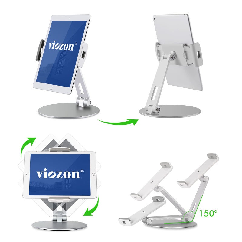 Viozon Tablet Stand and Holders with Adjustable Range and Height Aluminum Stand Compatible with iPad/iPad pro/ipad Mini/Cellphone/Kindle Desk Holder fits 3.5-13inches, 360Â° Swivel Adjustable Base - Image 3